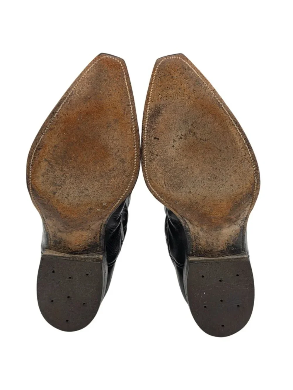 1950s? Vintage Justin Boots Black Leather Mens 10.5D Snip-toe Cowboy Western USA - Picture 6 of 16